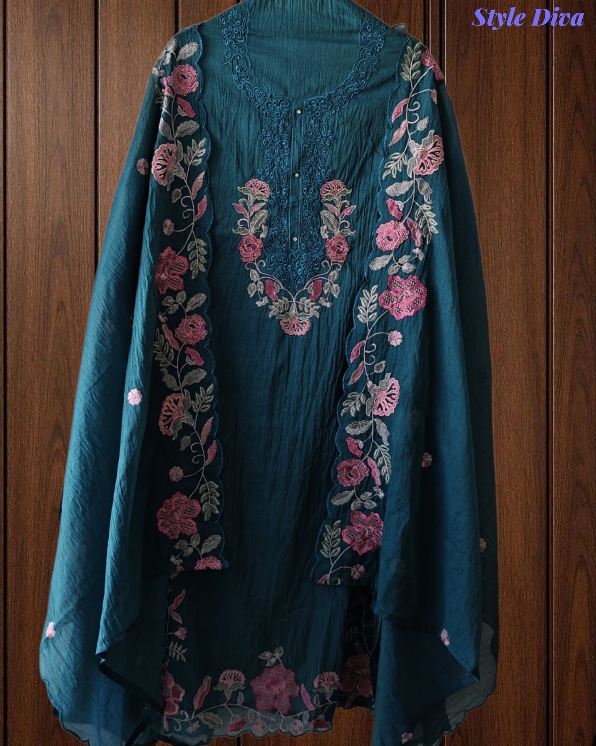 Mul cotton Laser Cut & Thread Embroidery Unstitched Suit with Embroidered Dupatta