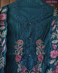Mul cotton Laser Cut & Thread Embroidery Unstitched Suit with Embroidered Dupatta