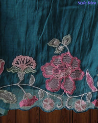 Mul cotton Laser Cut & Thread Embroidery Unstitched Suit with Embroidered Dupatta