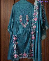 Mul cotton Laser Cut & Thread Embroidery Unstitched Suit with Embroidered Dupatta