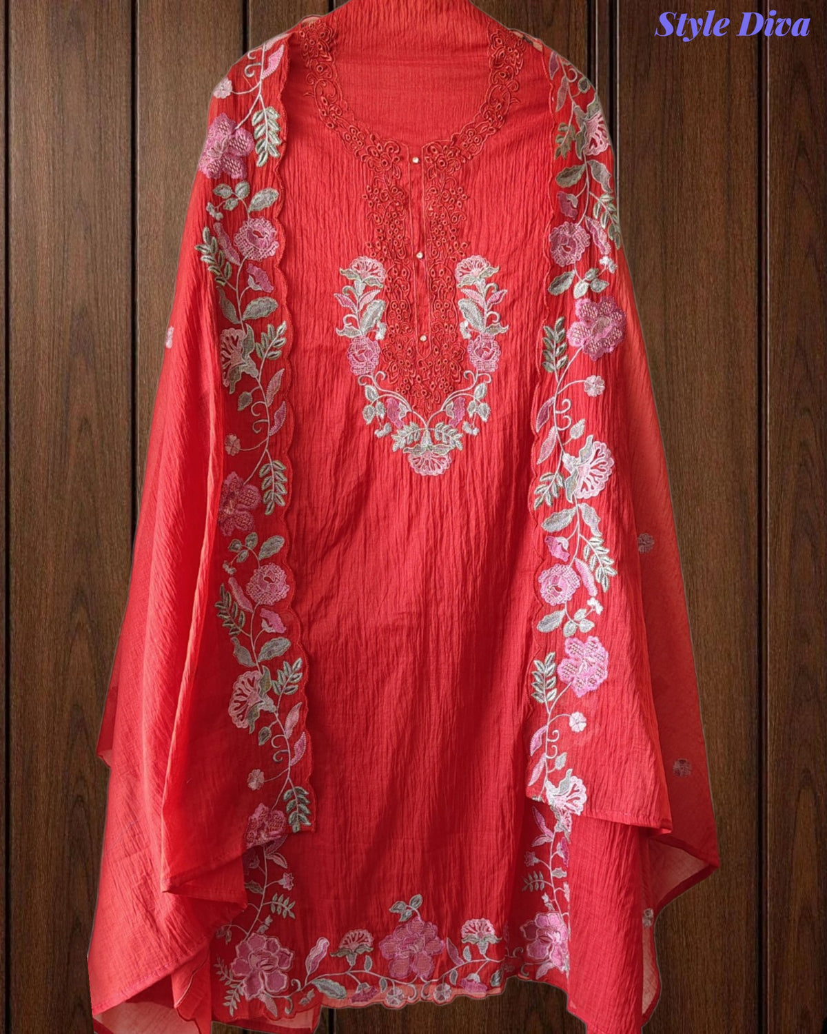 Mul cotton Laser Cut & Thread Embroidery Unstitched Suit with Embroidered Dupatta