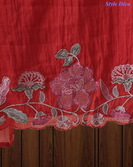 Mul cotton Laser Cut & Thread Embroidery Unstitched Suit with Embroidered Dupatta