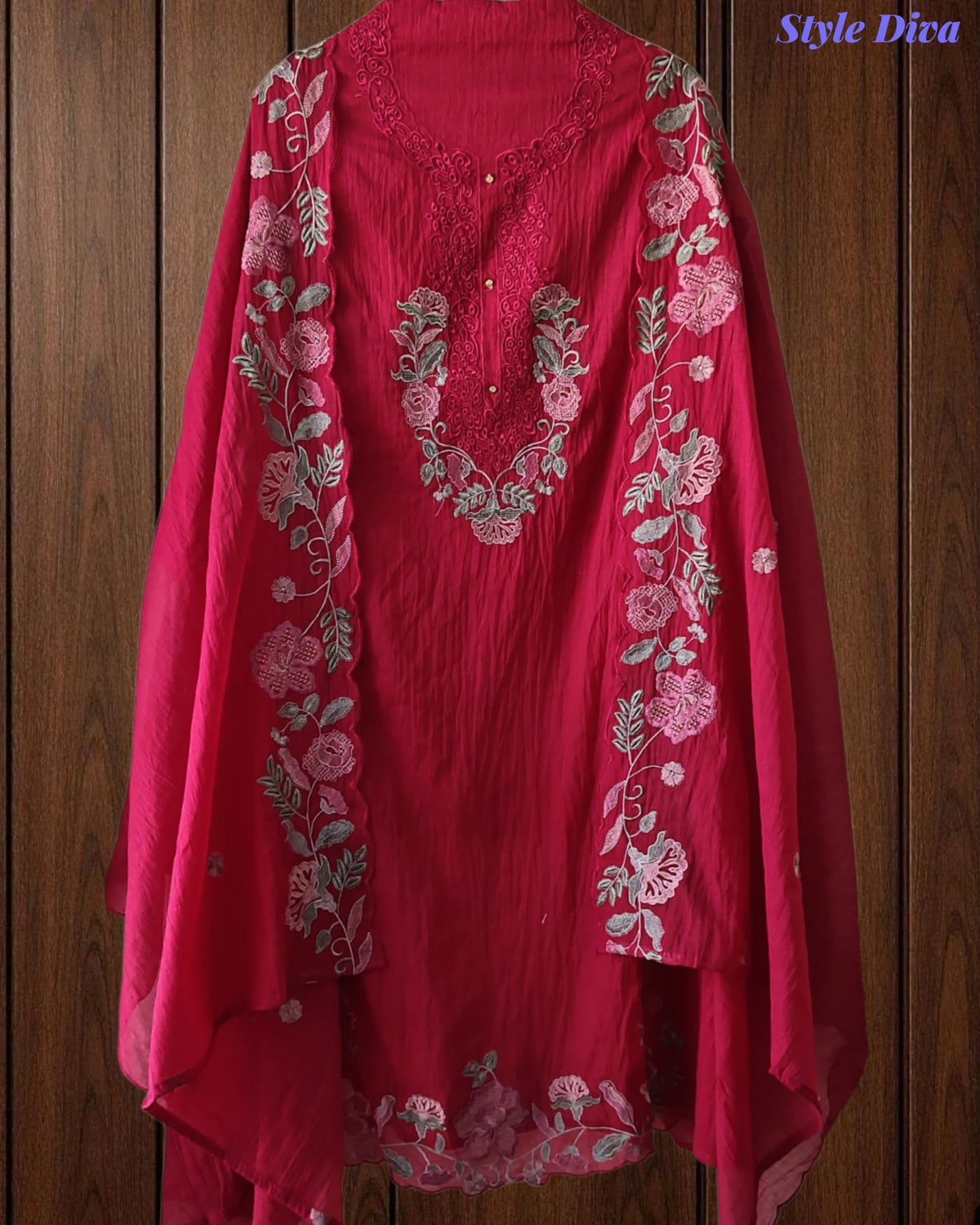 Mul cotton Laser Cut & Thread Embroidery Unstitched Suit with Embroidered Dupatta