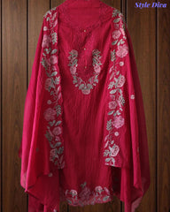 Mul cotton Laser Cut & Thread Embroidery Unstitched Suit with Embroidered Dupatta