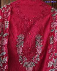 Mul cotton Laser Cut & Thread Embroidery Unstitched Suit with Embroidered Dupatta