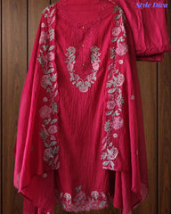 Mul cotton Laser Cut & Thread Embroidery Unstitched Suit with Embroidered Dupatta