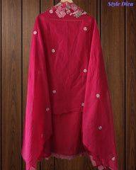 Mul cotton Laser Cut & Thread Embroidery Unstitched Suit with Embroidered Dupatta