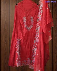Mul cotton Laser Cut & Thread Embroidery Unstitched Suit with Embroidered Dupatta