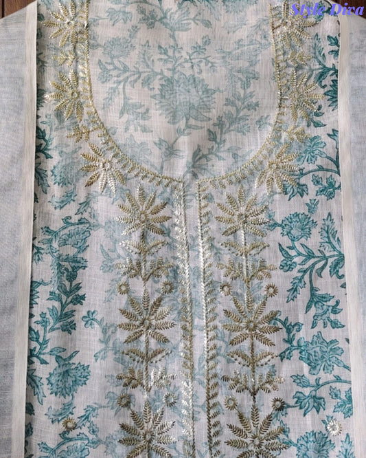 Linen Digital Printed Unstitched Suit with Pita Embroidery & Matching Dupatta