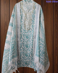 Linen Digital Printed Unstitched Suit with Pita Embroidery & Matching Dupatta