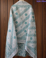 Linen Digital Printed Unstitched Suit with Pita Embroidery & Matching Dupatta