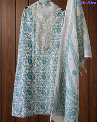 Linen Digital Printed Unstitched Suit with Pita Embroidery & Matching Dupatta
