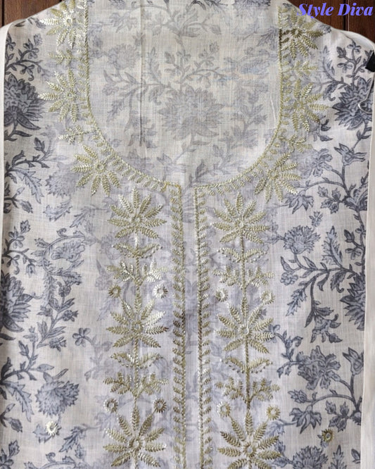 Linen Digital Printed Unstitched Suit with Pita Embroidery & Matching Dupatta