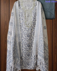 Linen Digital Printed Unstitched Suit with Pita Embroidery & Matching Dupatta