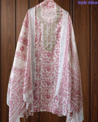 Linen Digital Printed Unstitched Suit with Pita Embroidery & Matching Dupatta