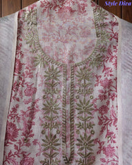 Linen Digital Printed Unstitched Suit with Pita Embroidery & Matching Dupatta