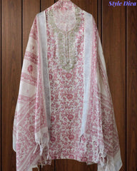 Linen Digital Printed Unstitched Suit with Pita Embroidery & Matching Dupatta