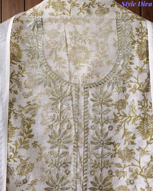 Linen Digital Printed Unstitched Suit with Pita Embroidery & Matching Dupatta