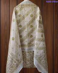 Linen Digital Printed Unstitched Suit with Pita Embroidery & Matching Dupatta