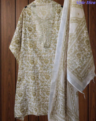 Linen Digital Printed Unstitched Suit with Pita Embroidery & Matching Dupatta