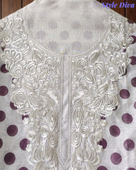 Elegant Cotton Unstitched Linen Polka Printed Suit with Embroidered Detailing