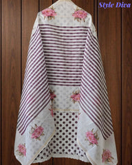 Elegant Cotton Unstitched Linen Polka Printed Suit with Embroidered Detailing