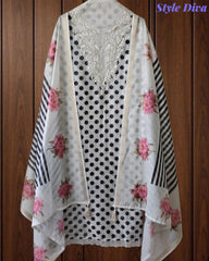 Elegant Cotton Unstitched Linen Polka Printed Suit with Embroidered Detailing