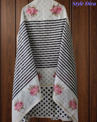 Elegant Cotton Unstitched Linen Polka Printed Suit with Embroidered Detailing