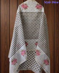 Elegant Cotton Unstitched Linen Polka Printed Suit with Embroidered Detailing