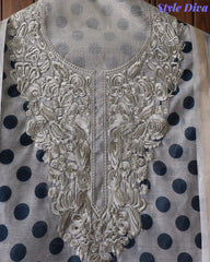 Elegant Cotton Unstitched Linen Polka Printed Suit with Embroidered Detailing