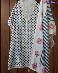 Elegant Cotton Unstitched Linen Polka Printed Suit with Embroidered Detailing