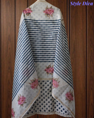 Elegant Cotton Unstitched Linen Polka Printed Suit with Embroidered Detailing