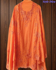 Mul Cotton Unstitched Suit Set with Overall Embroidery & Sequin Highlighting