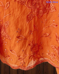 Mul Cotton Unstitched Suit Set with Overall Embroidery & Sequin Highlighting