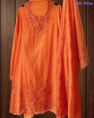 Mul Cotton Unstitched Suit Set with Overall Embroidery & Sequin Highlighting