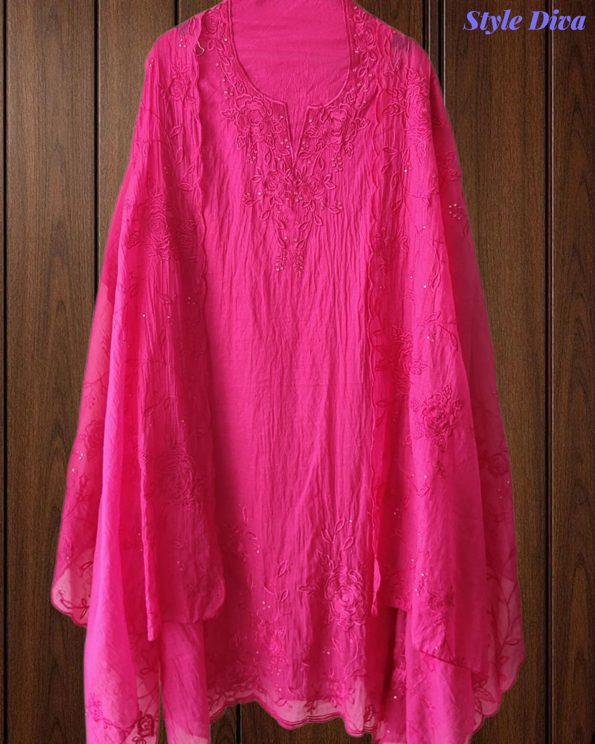 Mul Cotton Unstitched Suit Set with Overall Embroidery & Sequin Highlighting