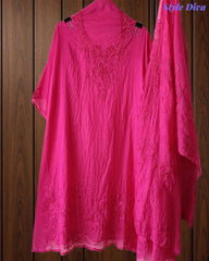 Mul Cotton Unstitched Suit Set with Overall Embroidery & Sequin Highlighting