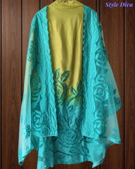 Muslin Ombre Unstitched Suit Set with Laser Cut Work, Embroidery & Applique Dupatta