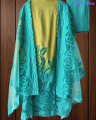 Muslin Ombre Unstitched Suit Set with Laser Cut Work, Embroidery & Applique Dupatta