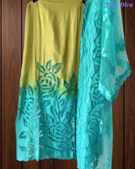 Muslin Ombre Unstitched Suit Set with Laser Cut Work, Embroidery & Applique Dupatta