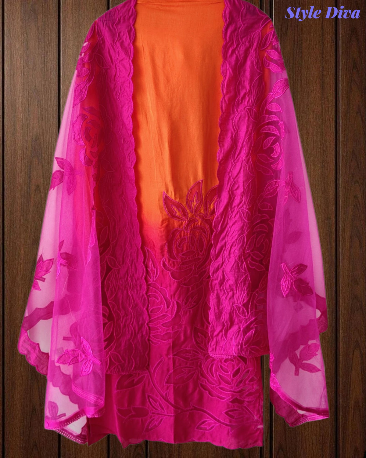 Muslin Ombre Unstitched Suit Set with Laser Cut Work, Embroidery & Applique Dupatta