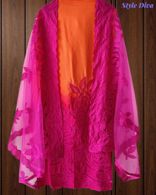 Muslin Ombre Unstitched Suit Set with Laser Cut Work, Embroidery & Applique Dupatta