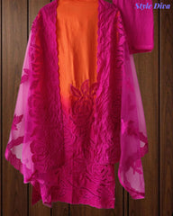 Muslin Ombre Unstitched Suit Set with Laser Cut Work, Embroidery & Applique Dupatta