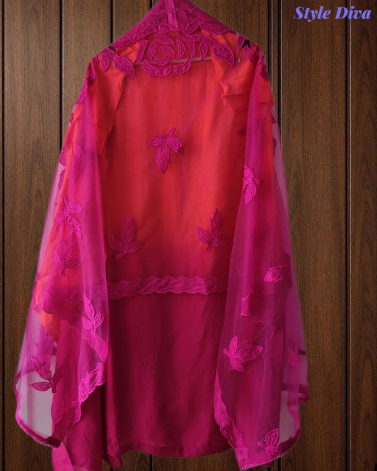 Muslin Ombre Unstitched Suit Set with Laser Cut Work, Embroidery & Applique Dupatta