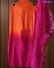 Muslin Ombre Unstitched Suit Set with Laser Cut Work, Embroidery & Applique Dupatta