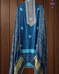 Premium Gajji Silk Digital Bandhej Print Unstitched Suit Set with Zari Embroidery, Faux Mirror & Sequin Work (Copy)