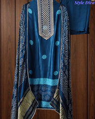 Premium Gajji Silk Digital Bandhej Print Unstitched Suit Set with Zari Embroidery, Faux Mirror & Sequin Work (Copy)