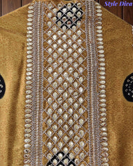 Premium Gajji Silk Digital Bandhej Print Unstitched Suit Set with Zari Embroidery, Faux Mirror & Sequin Work