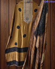 Premium Gajji Silk Digital Bandhej Print Unstitched Suit Set with Zari Embroidery, Faux Mirror & Sequin Work