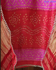 Premium Gajji Silk Digital Bandhej Print Unstitched Suit Set with Zari Embroidery, Faux Mirror & Sequin Work